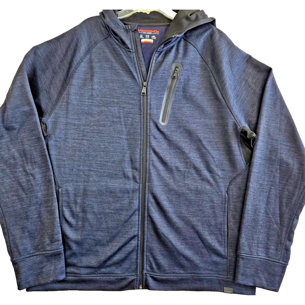 Hawke Co. Pro Series Mens‎ Sz XL Full Zip Black Blue Hoodie Flex Fusion Wicking
